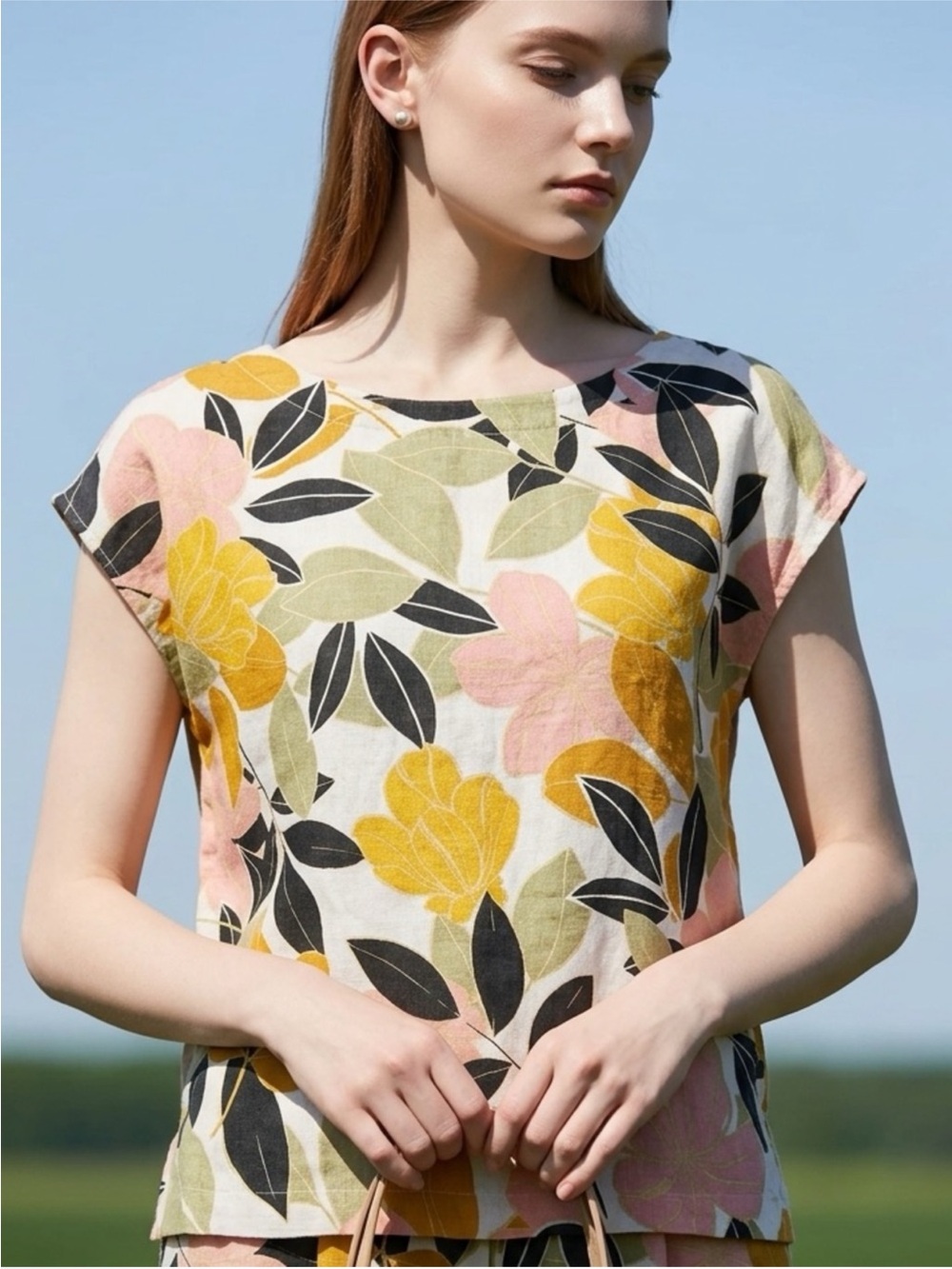 Rachel Zoe Floral Cap Sleeve Top in Yellow, Pink & Black